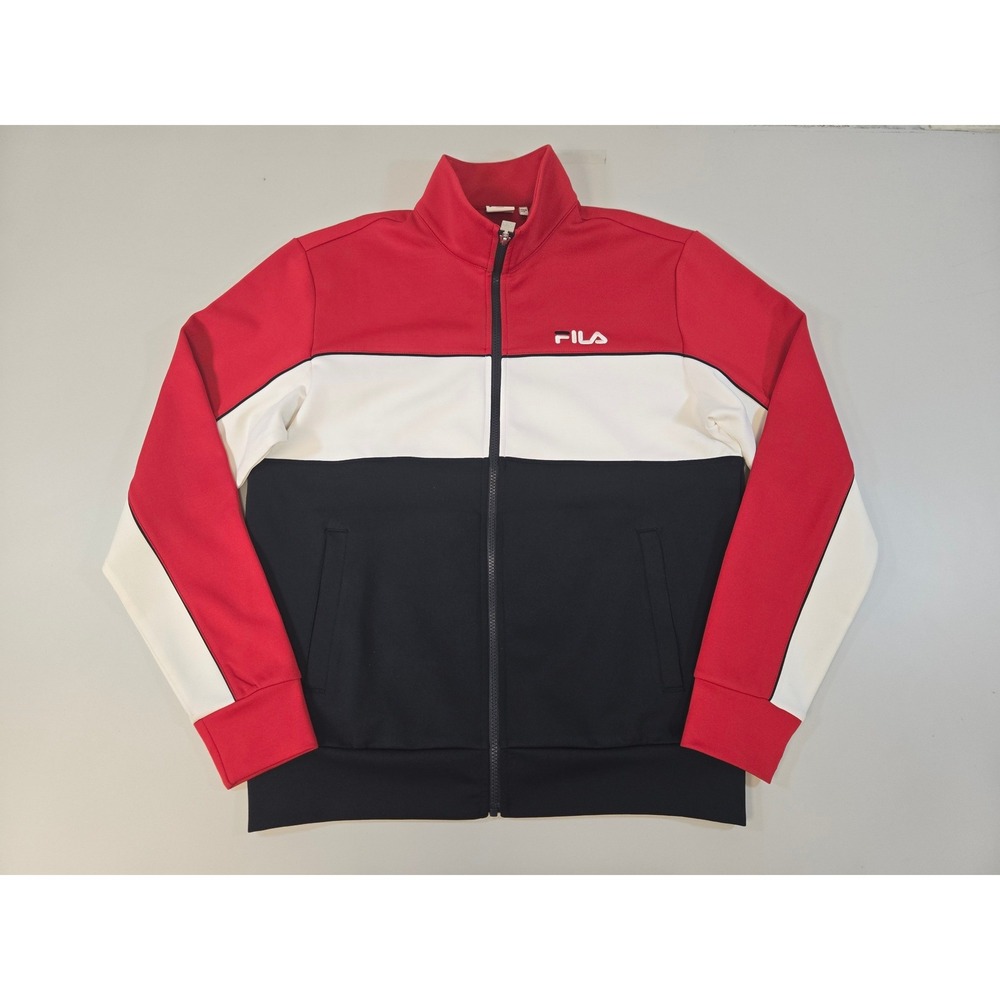 Fila Mens Track Jacket Large Red White Black Colorblock Full Zip Regular Fit